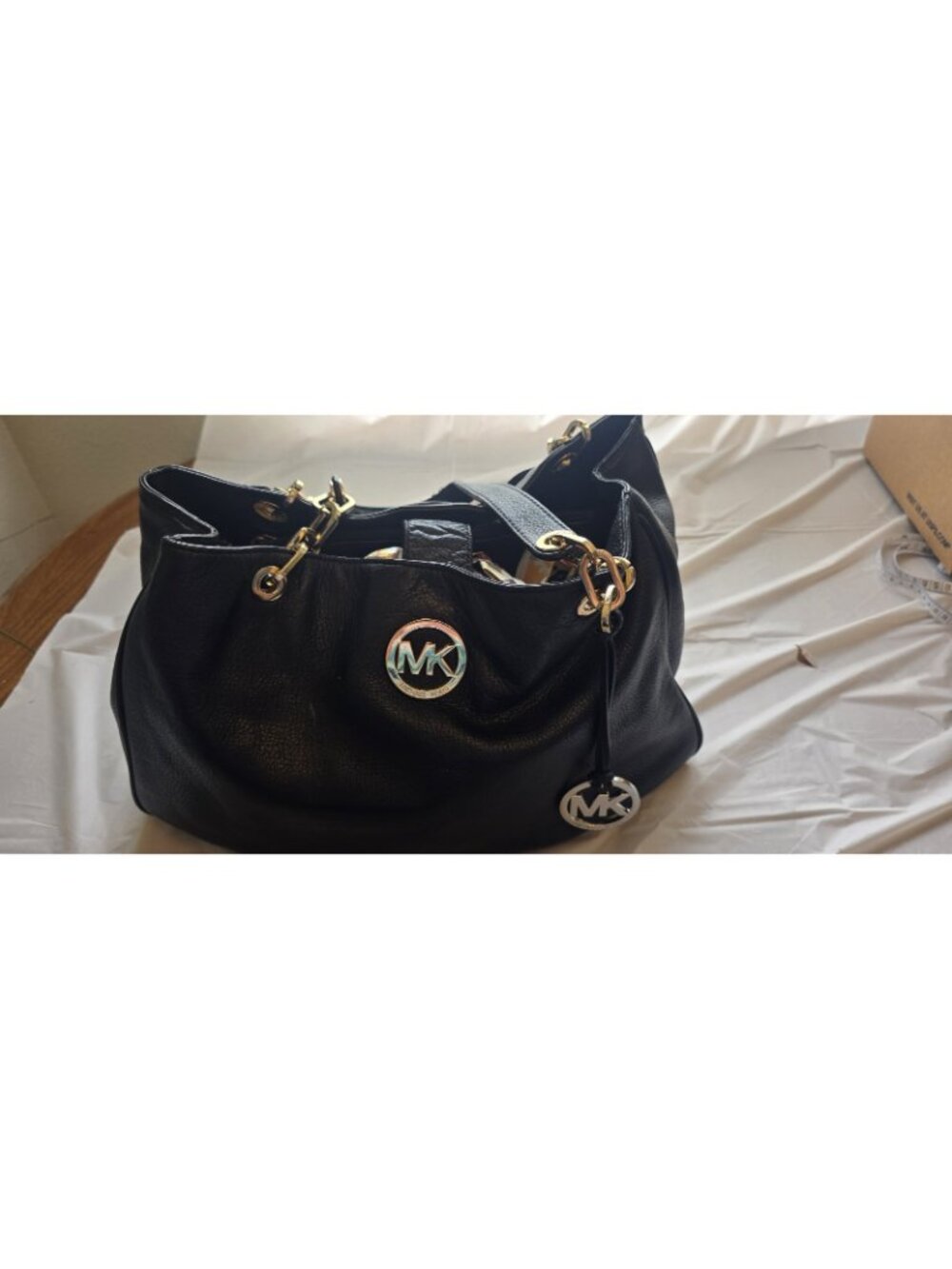 Michael Kors Large Black Pebbled Shoulder Bag MK Logo W/ Wallet - Picture 16 of 16